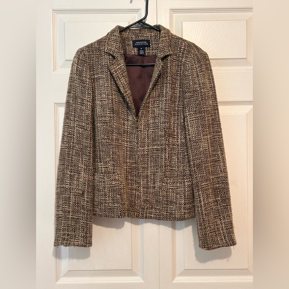 Jones New York Textured Brown Wool Blend Blazer 6